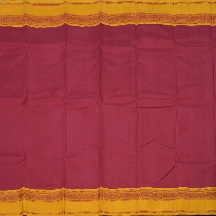 Hayagrivas Handloom Maroon Kanjivaram Silk Saree with Tumeric Yellow Border KBE51D4-1