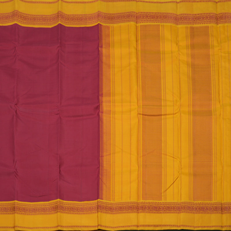 Hayagrivas Handloom Maroon Kanjivaram Silk Saree with Tumeric Yellow Border KBE51D4-1