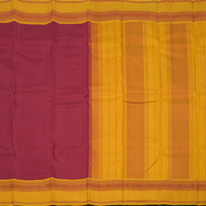Hayagrivas Handloom Maroon Kanjivaram Silk Saree with Tumeric Yellow Border KBE51D4-1