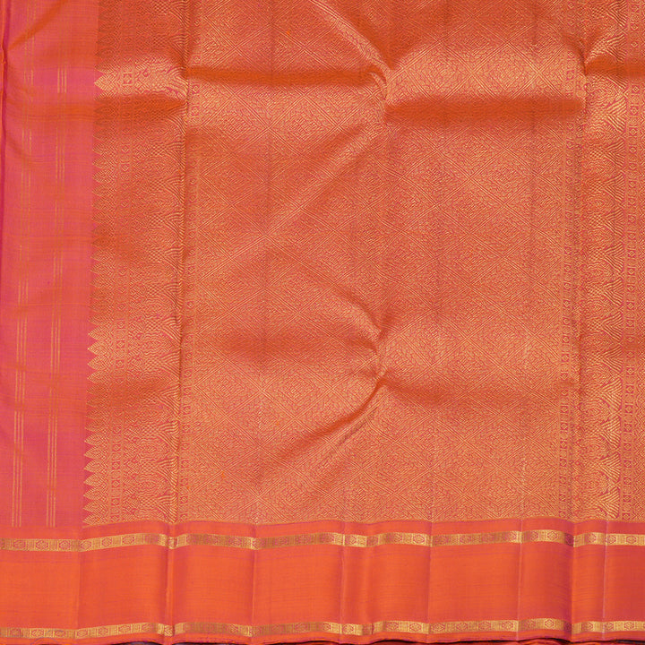 Hayagrivas Handloom Pure Kanjivaram Silk Saree in Spectacular Orangish Pink KBE525F5-1