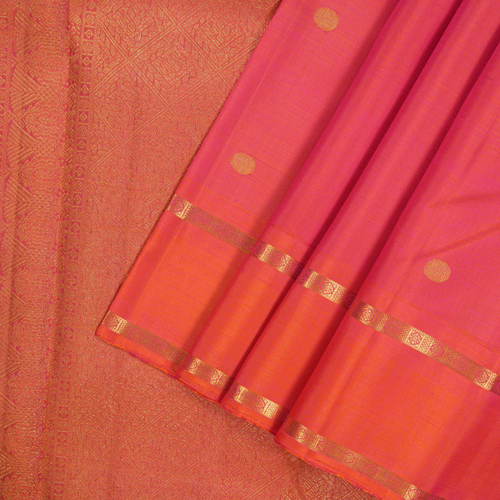 Hayagrivas Handloom Pure Kanjivaram Silk Saree in Spectacular Orangish Pink KBE525F5-1
