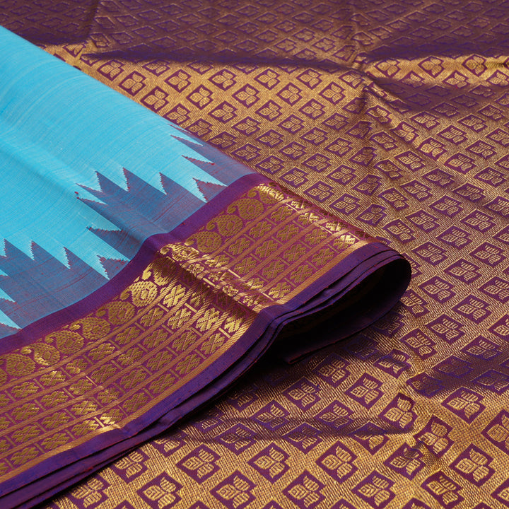 Hayagrivas Handloom Pure Kanjivaram Silk Saree in Vibrant Sky Blue KBE530F4-1