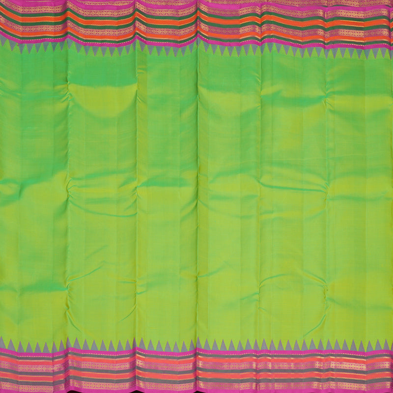 Hayagrivas Handloom Fluorescent Green Kanjivaram Silk Saree with Rani Pink border KBE541F3-2