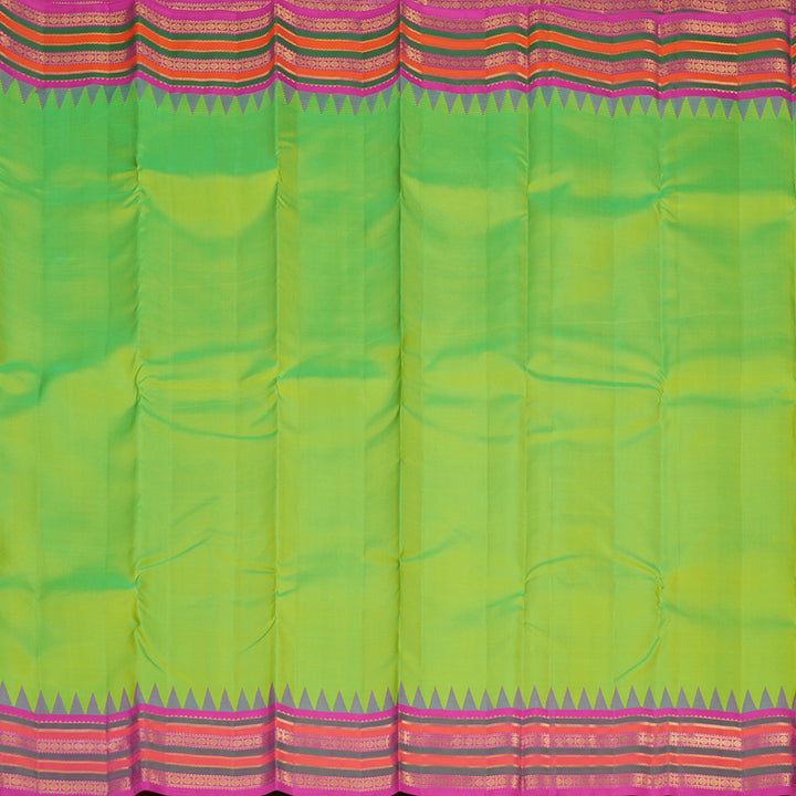 Hayagrivas Handloom Fluorescent Green Kanjivaram Silk Saree with Rani Pink border KBE541F3-2