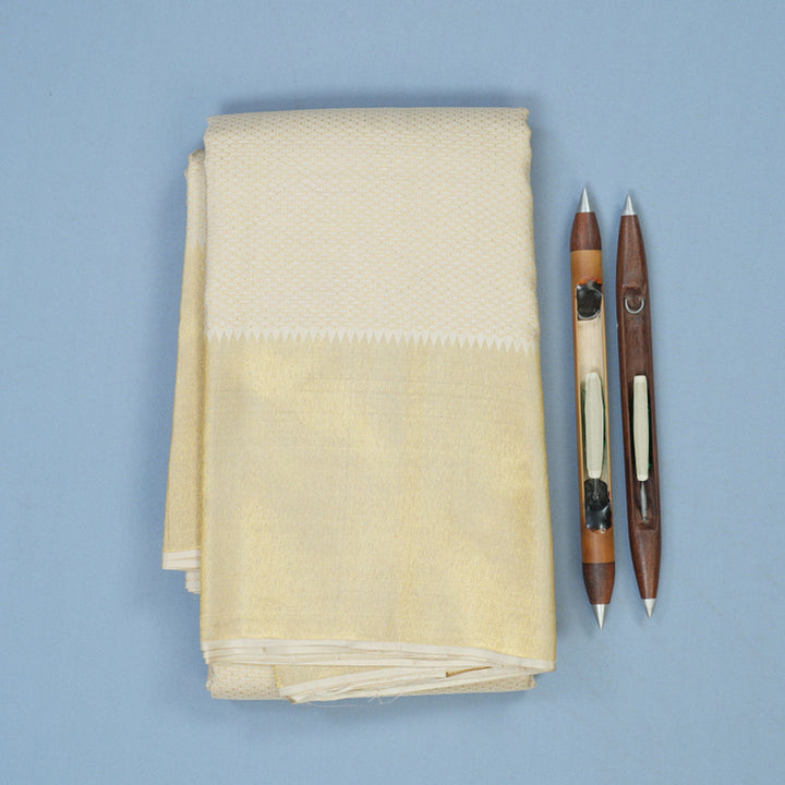 Hayagrivas Handloom Half-White Kanjivaram Silk Saree KBE542F25-1