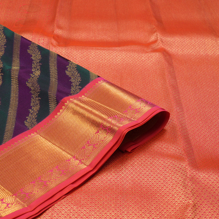 Hayagrivas Handloom Pure Kanjivaram Silk Saree in Magnificent Green With Purple KBE543F13-5