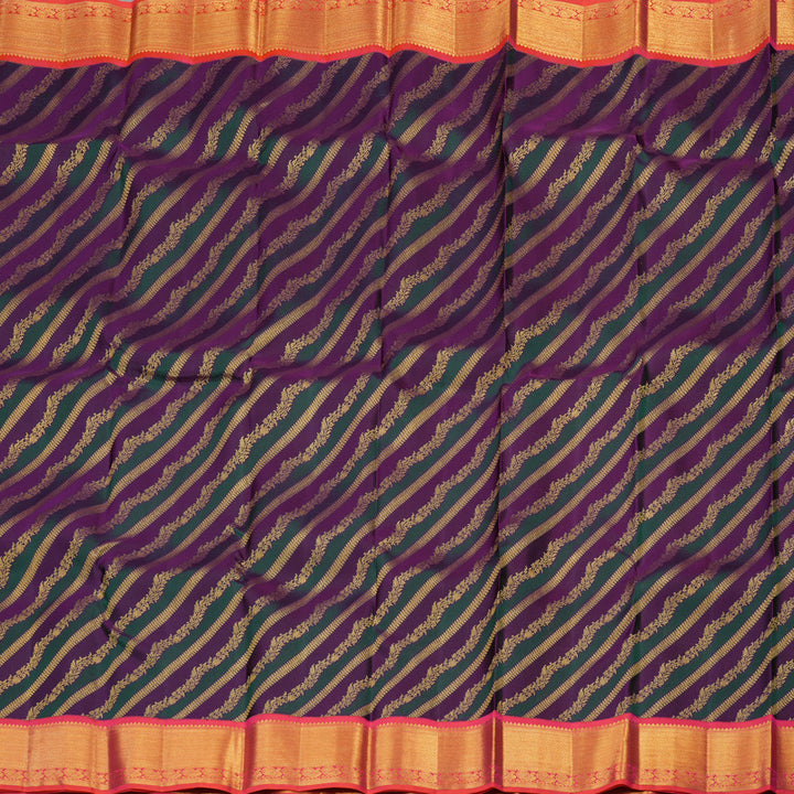Hayagrivas Handloom Pure Kanjivaram Silk Saree in Magnificent Green With Purple KBE543F13-5