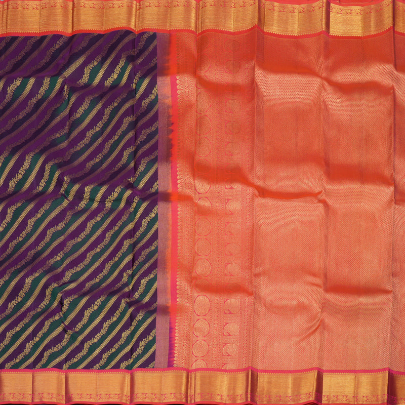 Hayagrivas Handloom Pure Kanjivaram Silk Saree in Magnificent Green With Purple KBE543F13-5