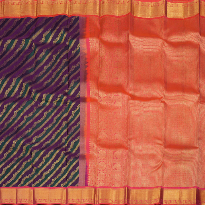 Hayagrivas Handloom Pure Kanjivaram Silk Saree in Magnificent Green With Purple KBE543F13-5