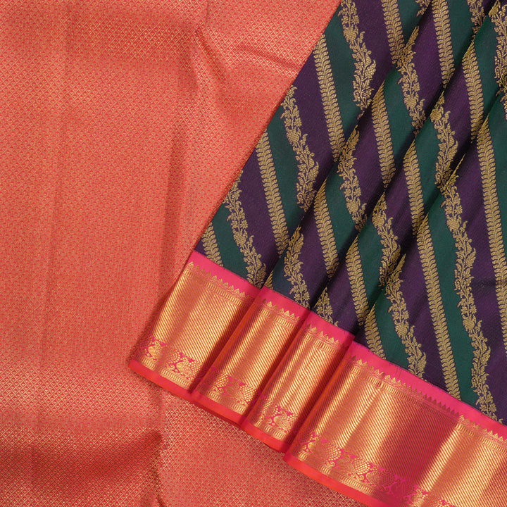 Hayagrivas Handloom Pure Kanjivaram Silk Saree in Magnificent Green With Purple KBE543F13-5