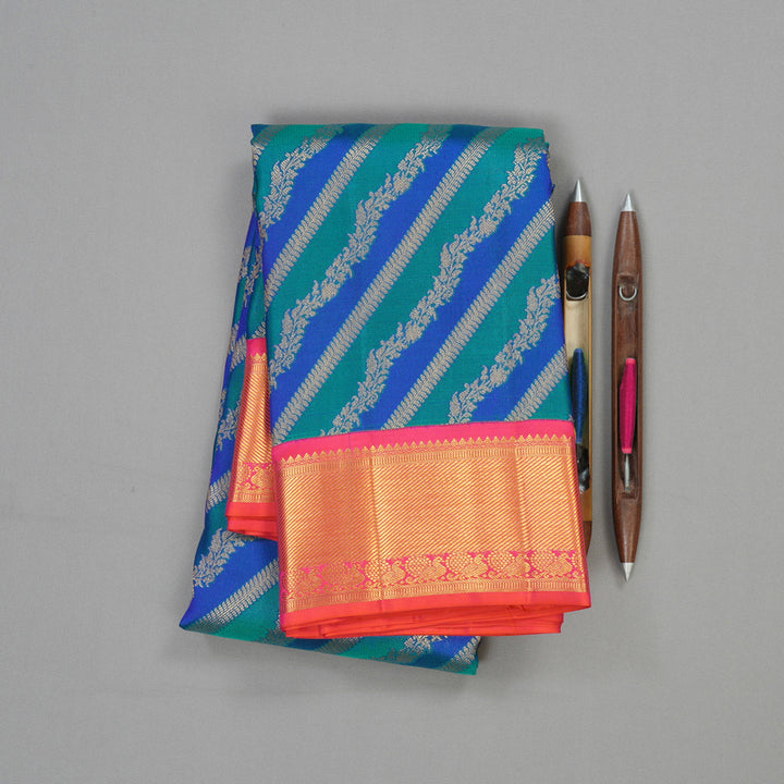 Hayagrivas Handloom Pure Kanjivaram Silk Saree in Luminous Peacock Blue KBE543F13-8