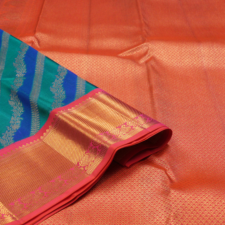 Hayagrivas Handloom Pure Kanjivaram Silk Saree in Luminous Peacock Blue KBE543F13-8