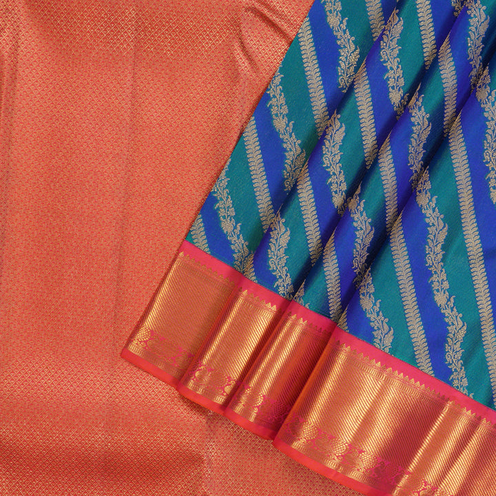 Hayagrivas Handloom Pure Kanjivaram Silk Saree in Luminous Peacock Blue KBE543F13-8