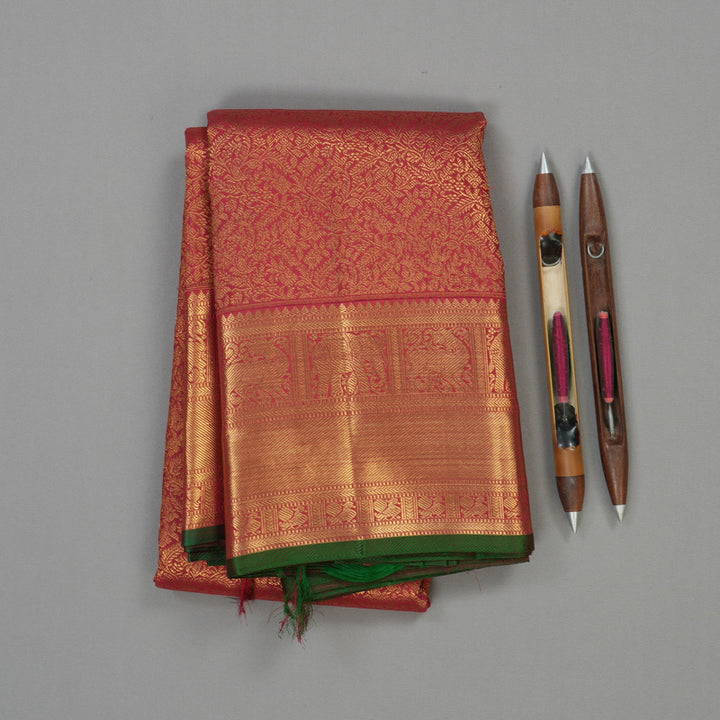 Hayagrivas Handloom Maroon Kanjivaram Silk Saree with Green Selvedge KBE545F2-1