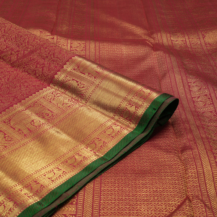 Hayagrivas Handloom Maroon Kanjivaram Silk Saree with Green Selvedge KBE545F2-1