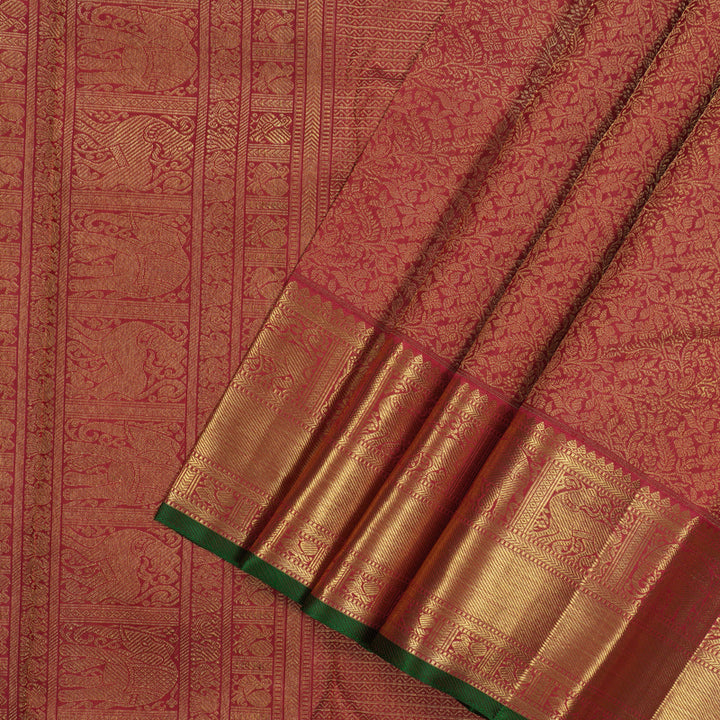 Hayagrivas Handloom Maroon Kanjivaram Silk Saree with Green Selvedge KBE545F2-1