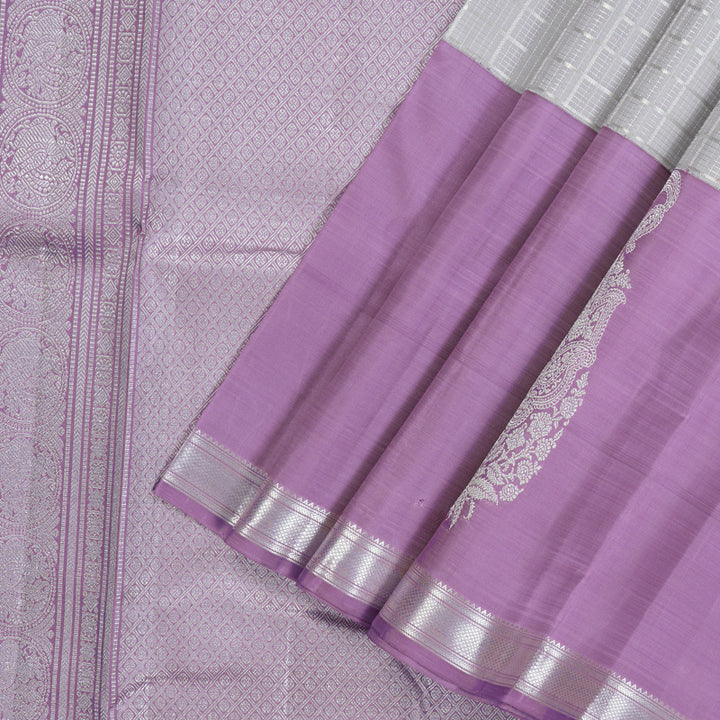 Hayagrivas Handloom Pure Kanjivaram Silk Saree in Radiant Silver Grey KBE552F15-1