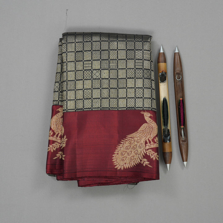 Hayagrivas Handloom Pure Kanjivaram Silk Saree in Intense Black KBE552F20-1