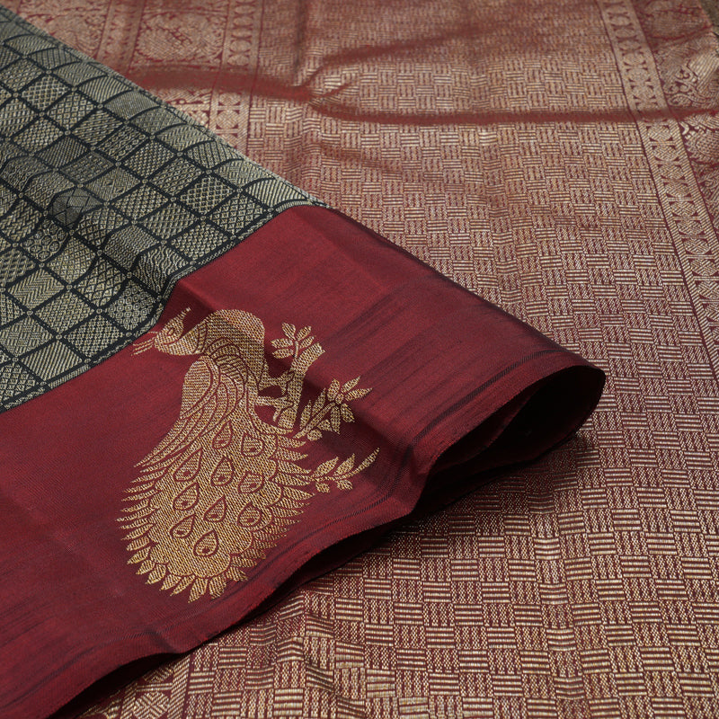 Hayagrivas Handloom Pure Kanjivaram Silk Saree in Intense Black KBE552F20-1