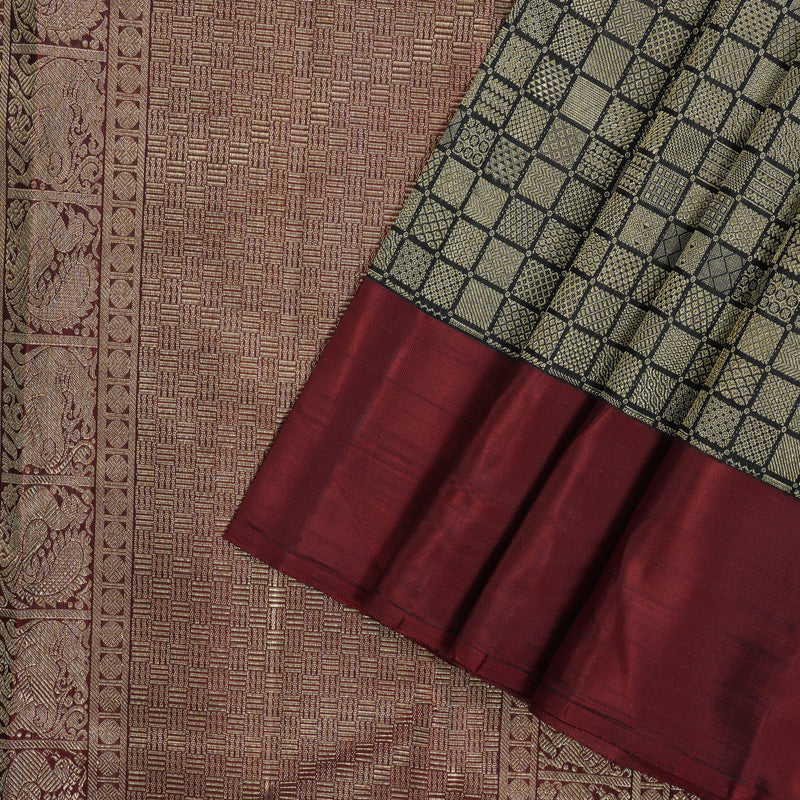 Hayagrivas Handloom Pure Kanjivaram Silk Saree in Intense Black KBE552F20-1