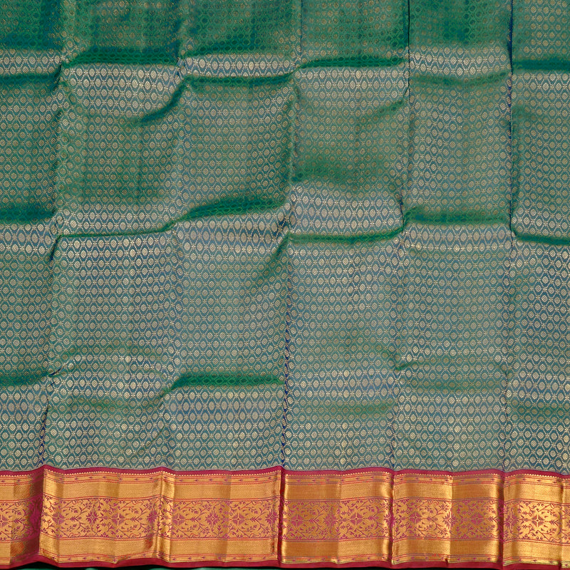 Hayagrivas Handloom Kanjivaram Pattu Pavadai in luxurious Peacock Blue with Deep Pink KBE552F26-1