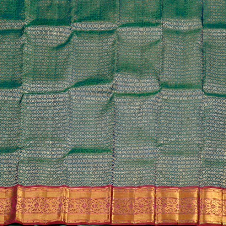 Hayagrivas Handloom Kanjivaram Pattu Pavadai in luxurious Peacock Blue with Deep Pink KBE552F26-1