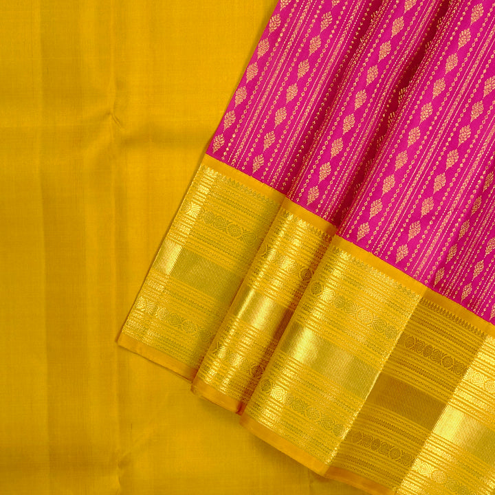 Hayagrivas Handloom Kanjivaram Pattu Pavadai in Magenta with Mango Yellow KBE552F31-1