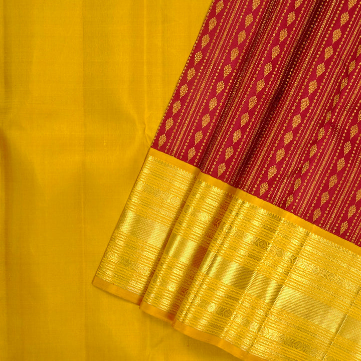 Hayagrivas Handloom Kanjivaram Pattu Pavadai in Maroon with Mango Yellow KBE552F31-2