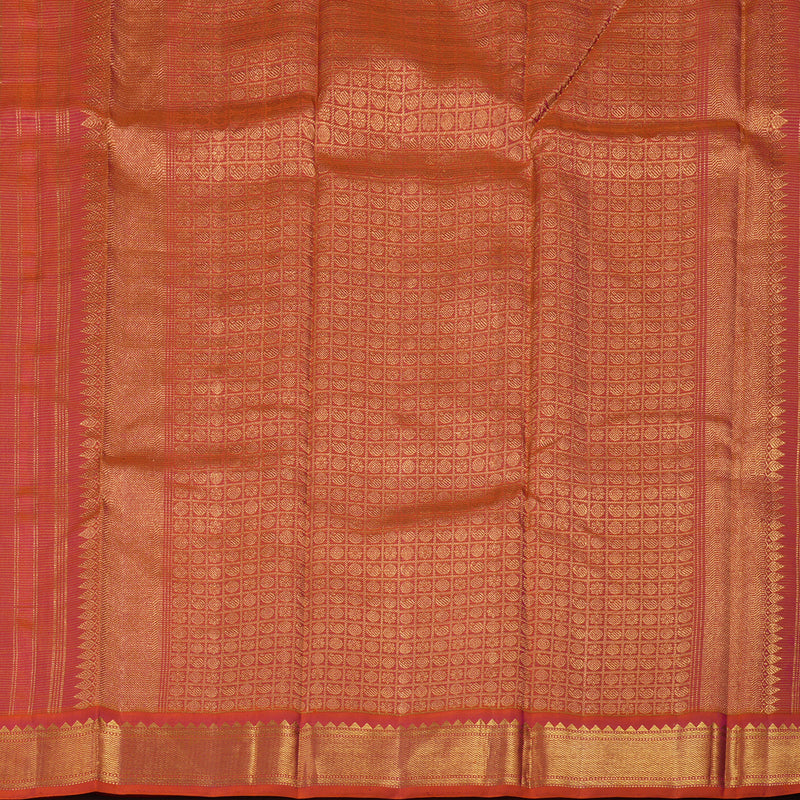 Hayagrivas Handloom Multicolour Kanjivaram Silk Saree with Orangish-Pink Border KBE554F5-1