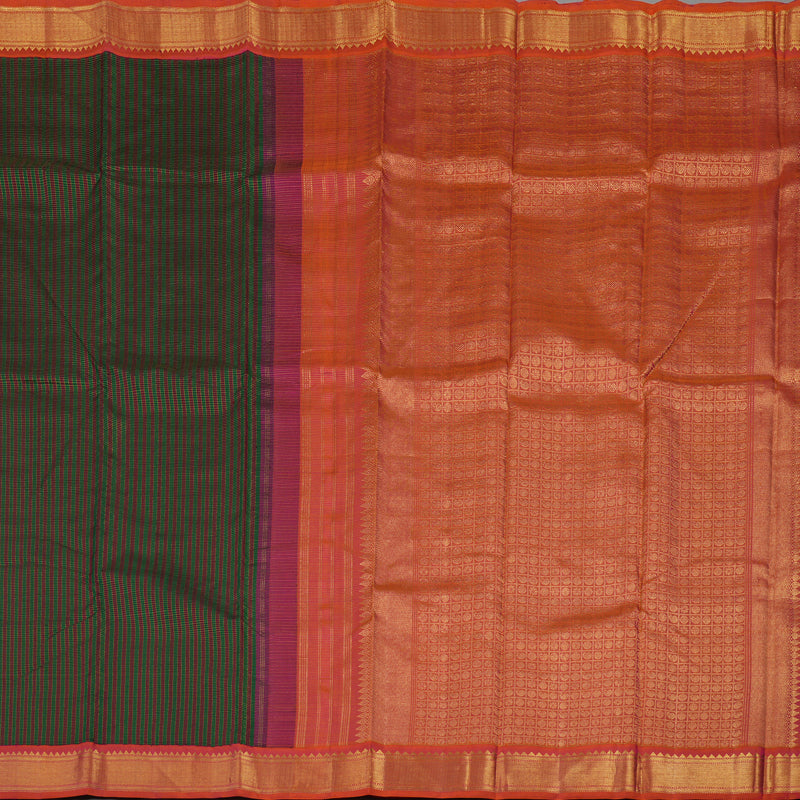 Hayagrivas Handloom Multicolour Kanjivaram Silk Saree with Orangish-Pink Border KBE554F5-1