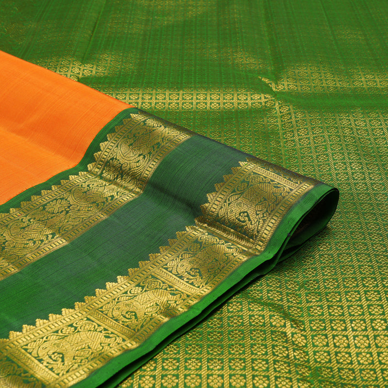 Hayagrivas Handloom Pure Kanjivaram Silk Saree in Striking Mango Yellow KBE558F1-1