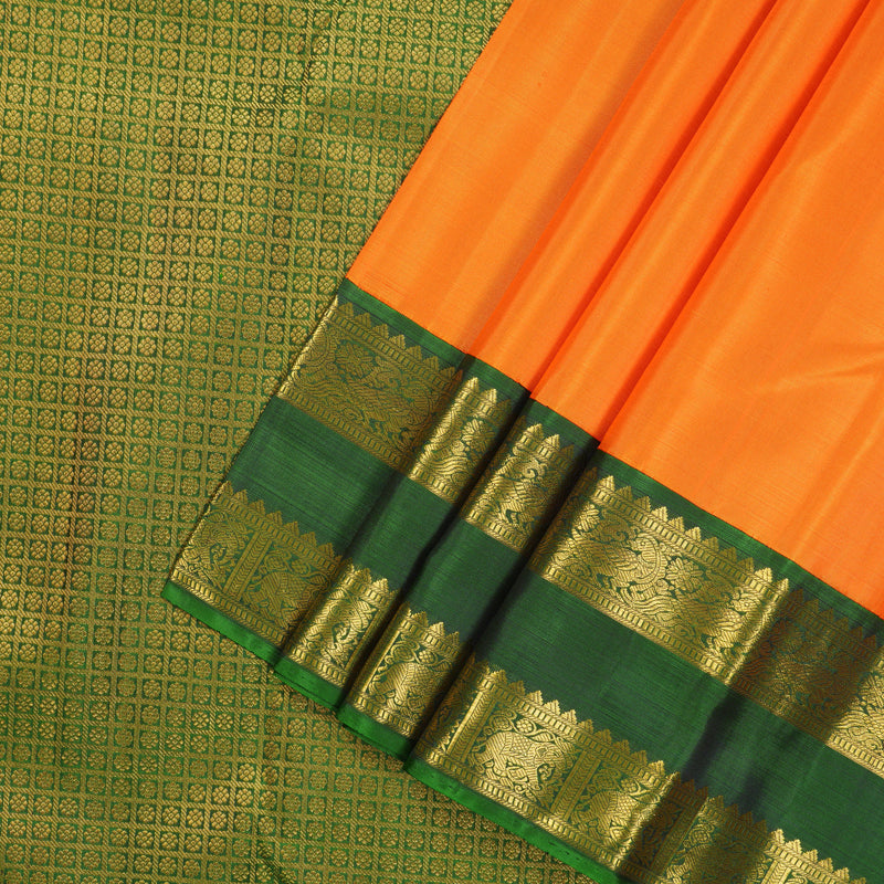 Hayagrivas Handloom Pure Kanjivaram Silk Saree in Striking Mango Yellow KBE558F1-1