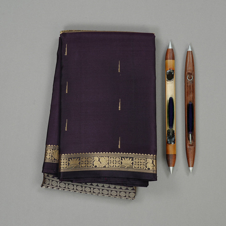 Hayagrivas Dark Plum Purple Handloom Kanjivaram Silk Saree KBE55D3-2