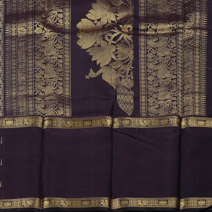 Hayagrivas Dark Plum Purple Handloom Kanjivaram Silk Saree KBE55D3-2