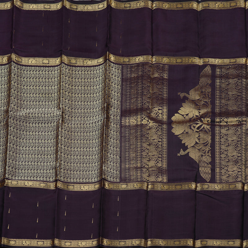 Hayagrivas Dark Plum Purple Handloom Kanjivaram Silk Saree KBE55D3-2