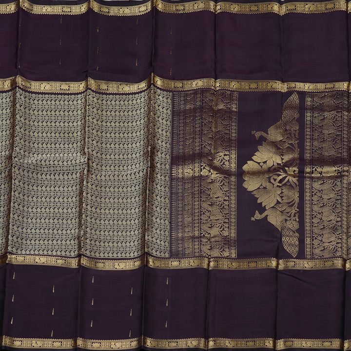 Hayagrivas Dark Plum Purple Handloom Kanjivaram Silk Saree KBE55D3-2