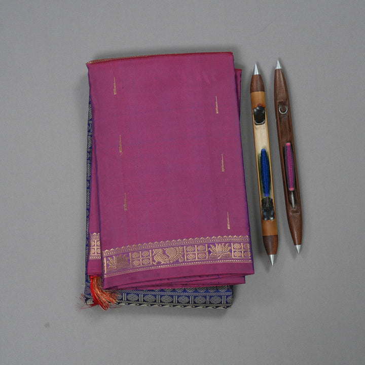 Hayagrivas Handloom Kanjivaram silk saree in Blue with wine maroon Rettapet  KBE55D3-3