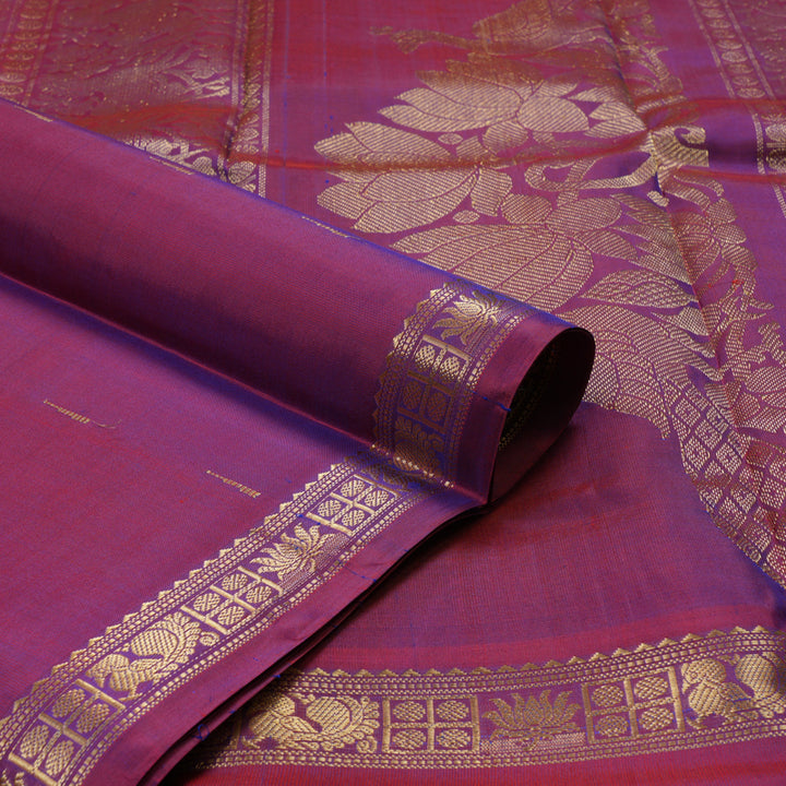 Hayagrivas Handloom Kanjivaram silk saree in Blue with wine maroon Rettapet  KBE55D3-3