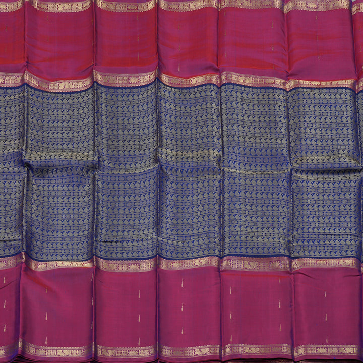 Hayagrivas Handloom Kanjivaram silk saree in Blue with wine maroon Rettapet  KBE55D3-3
