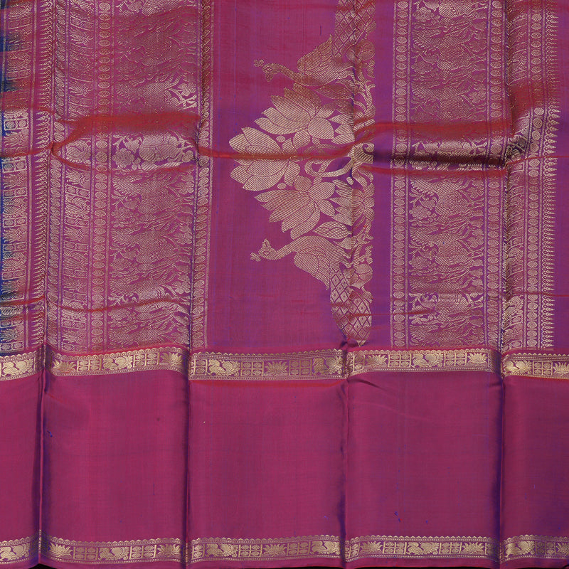 Hayagrivas Handloom Kanjivaram silk saree in Blue with wine maroon Rettapet  KBE55D3-3