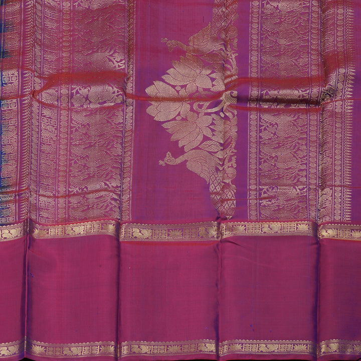 Hayagrivas Handloom Kanjivaram silk saree in Blue with wine maroon Rettapet  KBE55D3-3