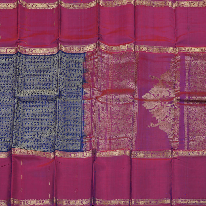 Hayagrivas Handloom Kanjivaram silk saree in Blue with wine maroon Rettapet  KBE55D3-3