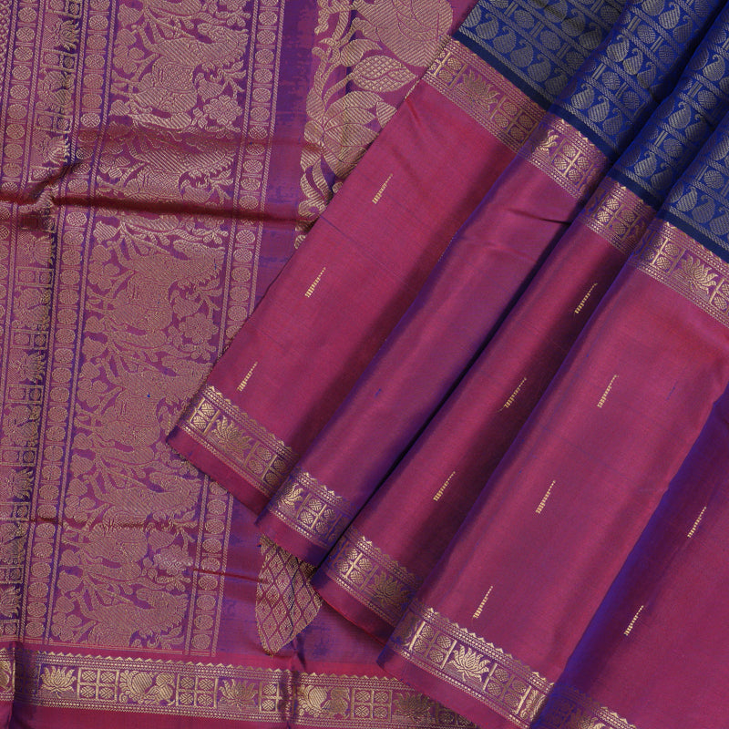 Hayagrivas Handloom Kanjivaram silk saree in Blue with wine maroon Rettapet  KBE55D3-3