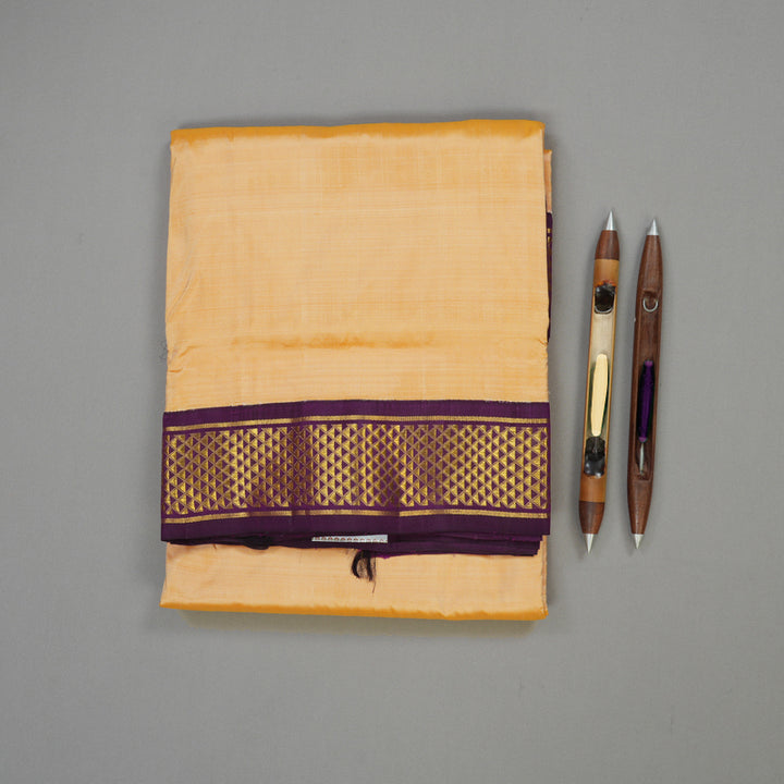 Hayagrivas Handloom Sandal Ten Yards Kanjivaram Silk Saree with Deep Violet Border KBE561F12-4