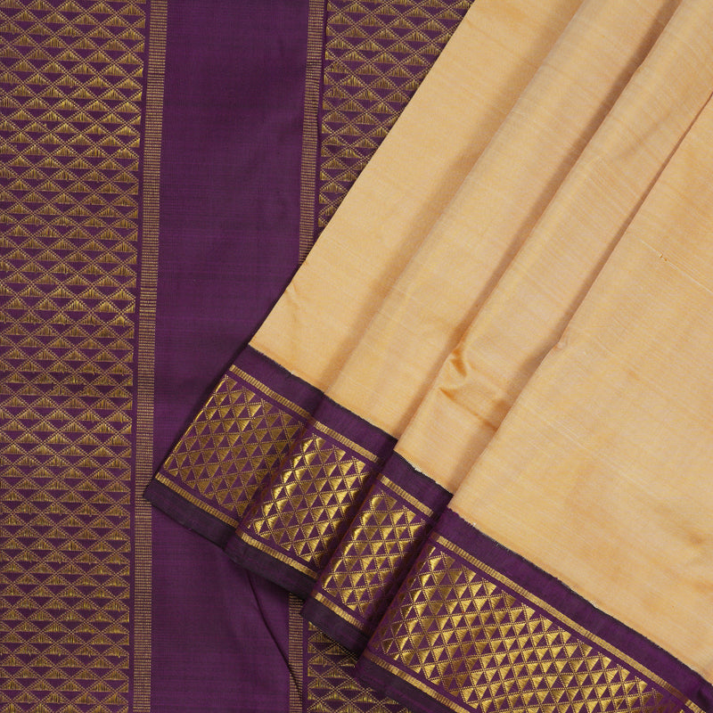 Hayagrivas Handloom Sandal Ten Yards Kanjivaram Silk Saree with Deep Violet Border KBE561F12-4