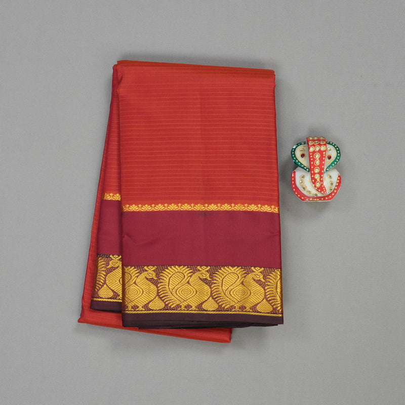 Hayagrivas Handloom Pure Kanjivaram Silk Saree in Vivid Rust Orange KBE563F2-1