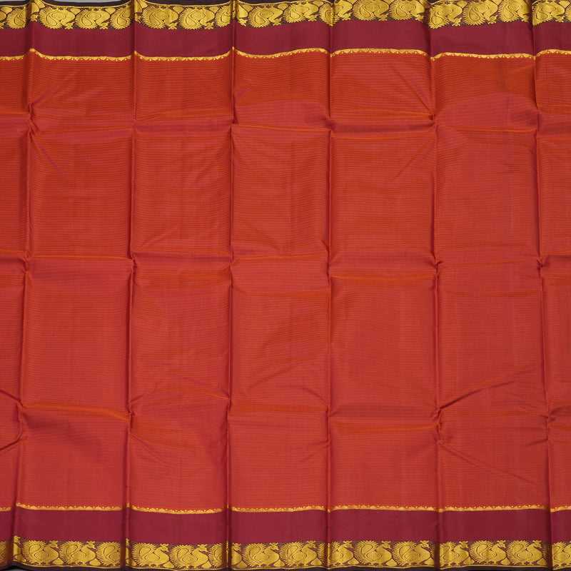 Hayagrivas Handloom Pure Kanjivaram Silk Saree in Vivid Rust Orange KBE563F2-1