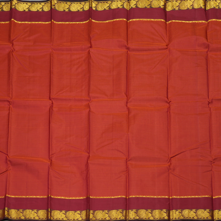 Hayagrivas Handloom Pure Kanjivaram Silk Saree in Vivid Rust Orange KBE563F2-1