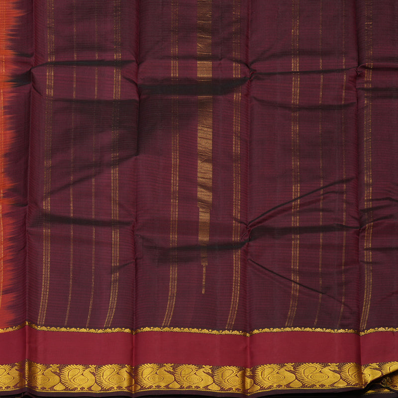 Hayagrivas Handloom Pure Kanjivaram Silk Saree in Vivid Rust Orange KBE563F2-1