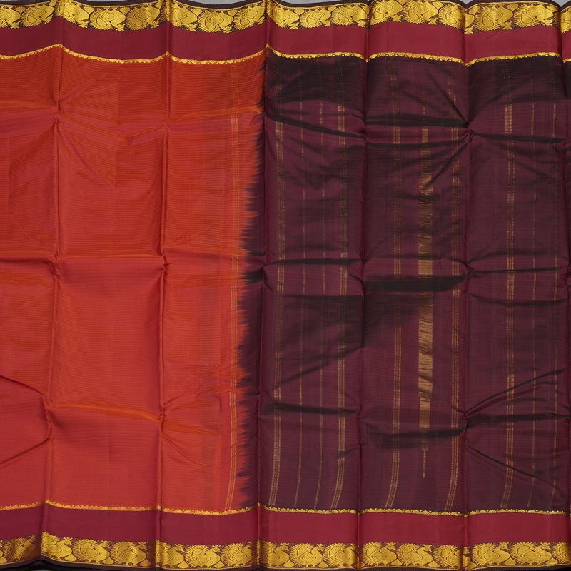 Hayagrivas Handloom Pure Kanjivaram Silk Saree in Vivid Rust Orange KBE563F2-1